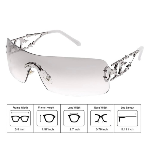 Silver Tint Rimless Y2k Sunglasses Women Metal Rectangle Vintage Glasses Fashion - Picture 2 of 6